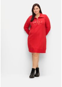 Große Größen Sweatkleid mit Kragen und Wordingprint vorn Gr. 54 rot von sheego für Damen