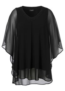 Via Appia Due Große Größen Chiffontunika mit Strass und weiten Fledermausärmeln Gr. 52 schwarz für Damen