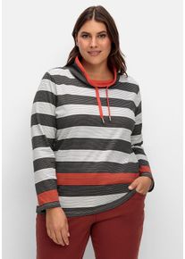 Große Größen Stehkragenshirt mit Blockstreifen und Kontrastband Gr. 48 rot von sheego für Damen