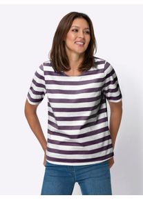 T-Shirt Classic Basics "Kurzarm-Shirt" Gr. 38, lila (traube, weiß, geringelt) Damen Shirts Jersey