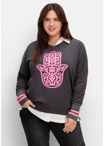 sheego loves miss goodlife Große Größen Sweatshirt mit Frontdruck und Streifendetails Gr. 44 grau von sheego für Damen