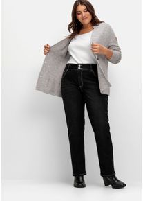 Große Größen Gerade Jeans mit breitem 2-Knopf-Bund Gr. 54 schwarz von sheego für Damen
