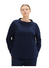 Tom Tailor Große Größen Sweatshirt mit Stehkragen und Stickerei vorn Gr. 48 blau für Damen
