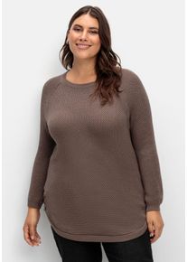 Große Größen Pullover im Strukturstrick, mit Zierknöpfen seitlich Gr. 42 braun von sheego für Damen