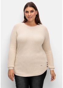 Große Größen Pullover im Strukturstrick, mit Zierknöpfen seitlich Gr. 52 beige von sheego für Damen