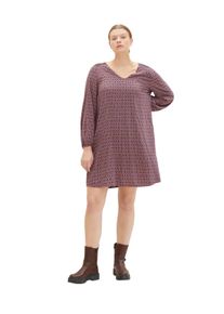 Tom Tailor Große Größen Kurzes Kleid mit Alloverdruck und V-Ausschnitt Gr. 54 rot bedruckt für Damen