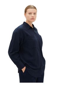 Tom Tailor Große Größen Gestreifte Hemdbluse mit Brusttaschen Gr. 54 blau für Damen