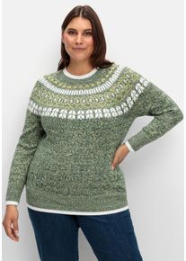 Große Größen Norwegerpullover in melierter Optik Gr. 42 grün von sheego für Damen