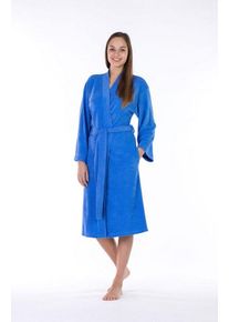 Framsohn frottier Damenbademantel Jersey, Kurzform, Jersey, Kimono-Kragen, Gürtel, besonders leicht, Reisebademantel, blau