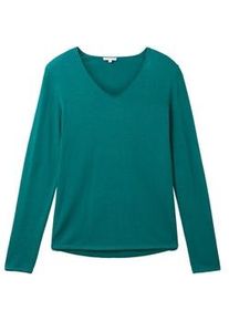 Tom Tailor Damen Pullover mit V-Ausschnitt, grün, Uni, Gr. XS