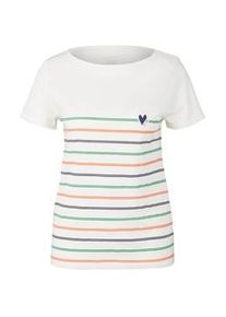 Tom Tailor Damen T-Shirt mit U-Boot-Ausschnitt, weiß, Streifenmuster, Gr. XXXL