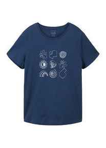 Tom Tailor Damen T-Shirt mit Print, blau, Print, Gr. S