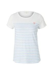Tom Tailor DENIM Damen Gestreiftes T-Shirt mit kleiner Stickerei, blau, Streifenmuster, Gr. XXL