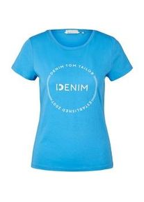 Tom Tailor DENIM Damen T-Shirt mit Logo Print, blau, Logo Print, Gr. XS