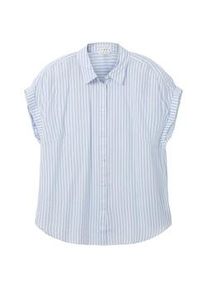 Tom Tailor Damen Plus - gestreifte Kurzarm-Bluse, blau, Streifenmuster, Gr. 46
