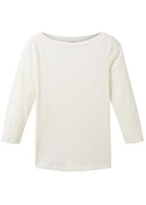 Tom Tailor Damen 3/4 Arm Shirt mit Bio-Baumwolle, weiß, Uni, Gr. L
