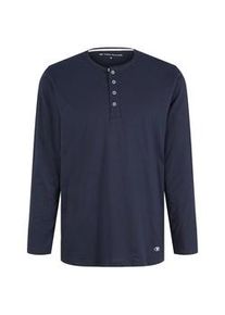 Tom Tailor Herren Pyjama Langarmshirt, blau, Logo Print, Gr. 48/S