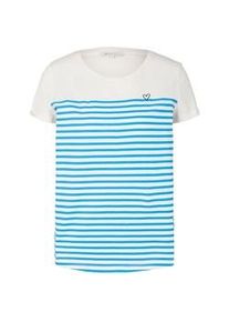 Tom Tailor DENIM Damen Gestreiftes T-Shirt mit kleiner Stickerei, blau, Streifenmuster, Gr. XS