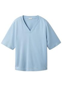 Tom Tailor Damen T-Shirt mit V-Ausschnitt, blau, Uni, Gr. L