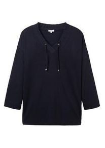 Tom Tailor Damen Plus - Langarmshirt mit V-Ausschnitt, blau, Gr. 52