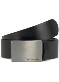 Tom Tailor Unisex Klassischer Ledergürtel, schwarz, Logo Print, Gr. 65