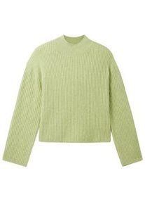 Tom Tailor DENIM Damen Gerippter Pullover mit recyceltem Polyester, grün, Melange Optik, Gr. XL