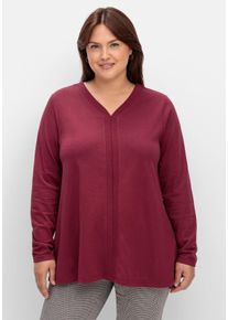 Große Größen Langarmshirt mit V-Ausschnitt und Rippblende Gr. 56/58 rot von sheego für Damen