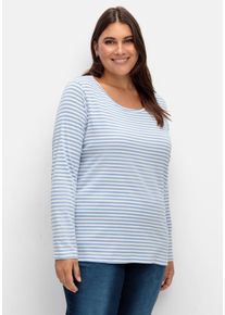 Große Größen Ringelshirt mit Rundhalsausschnitt Gr. 52 blau von sheego für Damen
