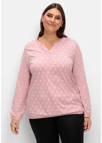 Große Größen Langarmshirt mit Alloverdruck und kurzer Knopfleiste Gr. 48 rosa bedruckt von sheego für Damen