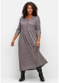 Große Größen Jerseykleid mit Minimalprint und Kontrastknöpfen Gr. 46 schwarz von sheego für Damen