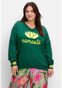 sheego loves miss goodlife Große Größen Sweatshirt mit Print und V-Ausschnitt Gr. 54 grün von sheego für Damen