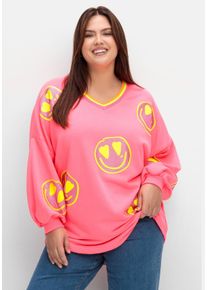 sheego loves miss goodlife Große Größen Sweatshirt mit Smileyprint und Glitzersteinen Gr. 42 pink von sheego für Damen