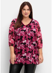 Große Größen Chiffon-Tunika mit Blütenprint Gr. 54 rosa von sheego für Damen