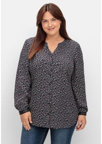Große Größen Bluse mit Wordingprint an den Manschetten Gr. 42 schwarz von sheego für Damen