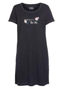 Vivance Dreams Sleepshirt schwarz Gr. 36/38 für Damen. Rundhals und Druck. Bequem. Nachhaltig.