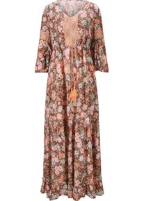 Heine Damen Druck-Kleid in schwarz-mandarine-bedruckt ,Größe 50, Witt Weiden, 100% Viskose. Unterkleid: 100% Baumwolle