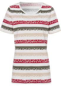 Damen Print-Shirt in khaki-rot-gestreift ,Größe 46, WITT Weiden, 100% Baumwolle
