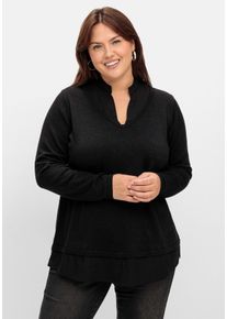 Große Größen 2-in-1-Pullover mit V-Ausschnitt und Glitzergarn Gr. 52/54 schwarz von sheego für Damen
