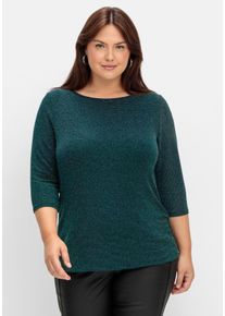 Große Größen 3/4-Arm-Shirt mit Glitzergarn und U-Boot-Ausschnitt Gr. 52/54 grün von sheego für Damen