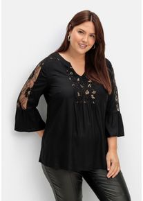 sheego by Joe Browns Große Größen Elegante Tunika mit floralen Spitzeneinsätzen Gr. 52 schwarz geblümt von sheego für Damen