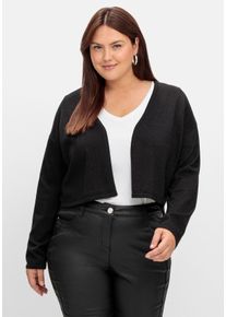 Große Größen Verschlusslose Kurzstrickjacke mit Glitzergarn Gr. 52/54 schwarz von sheego für Damen