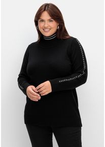 Große Größen Pullover mit Zierstichen und Stehkragen Gr. 56/58 schwarz von sheego für Damen