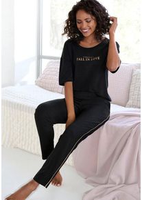 Vivance Dreams Pyjama schwarz Gr. 32/34 für Damen. Mit Piping. Loose Fit. Nachhaltig.