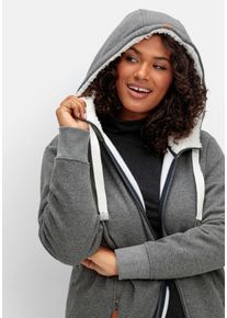 Große Größen Sweatjacke mit Teddyfutter-Kapuze Gr. 48/50 grau von sheego für Damen