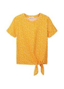 Tom Tailor DENIM Damen T-Shirt mit Knotendetail, orange, Print, Gr. XL