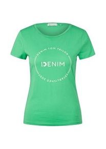 Tom Tailor DENIM Damen T-Shirt mit Logo Print, grün, Logo Print, Gr. XS