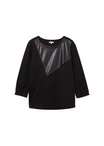 Tom Tailor Große Größen Langarmshirt mit Lederimitat-Applikation vorn Gr. 54 schwarz für Damen