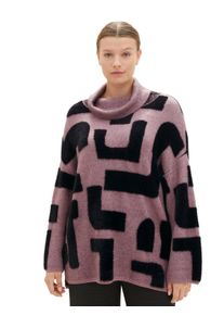 Tom Tailor Große Größen Rollkragenpullover mit grafischem Muster Gr. 44 rot/schwarz für Damen