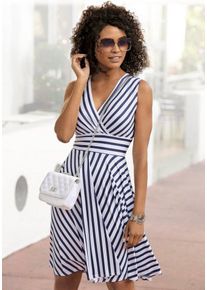 Lascana Sommerkleid mit Streifenprint, Wickelkleid, tailliertes Minikleid, casual-chic, weiß