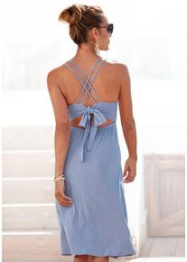 Buffalo Jerseykleid mit tollem Rückenausschnitt, kurzes Sommerkleid, Strandkleid, Basic, blau